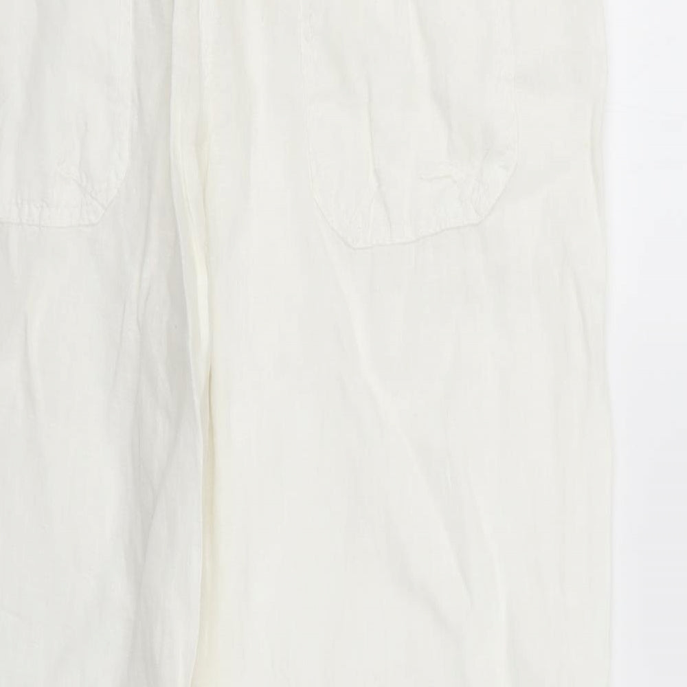 Brand and care label for Denim & Co. women’s white trousers, size UK 16, 26-inch leg