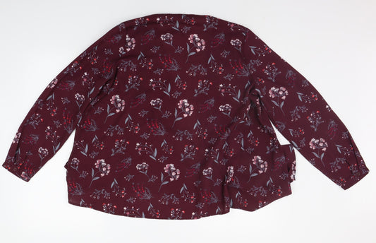 Anthology Womens Purple Geometric Basic Button-Up Size 14