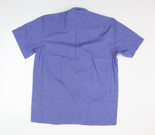 Mens UK Size M Portwest Blue Button-Up Short Sleeve Casual Shirt