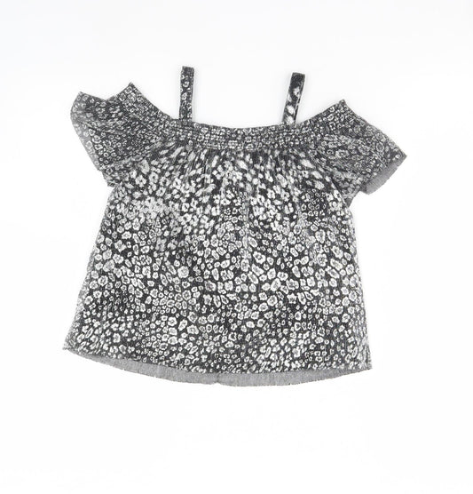 NEXT Girls Silver Animal Print Basic Blouse Size 7 Years