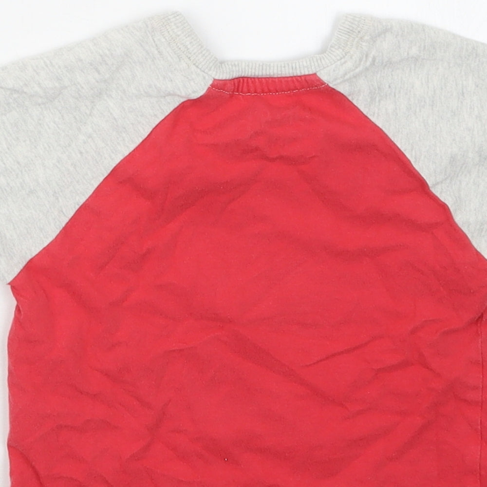 Brand and care label for Next boys’ red geometric babydoll pyjama top, size 12-18, months