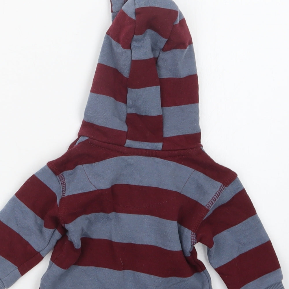 Brand and care label for F&F boys’ red striped jacket, size 0-3, months - hoodie