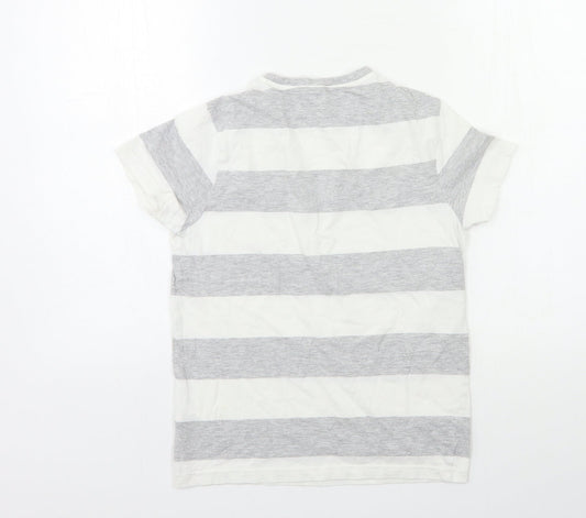 Marks and Spencer Boys Grey Striped Basic T-Shirt Size 9-10 Years