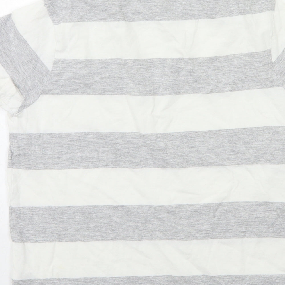 Marks and Spencer Boys Grey Striped Basic T-Shirt Size 9-10 Years
