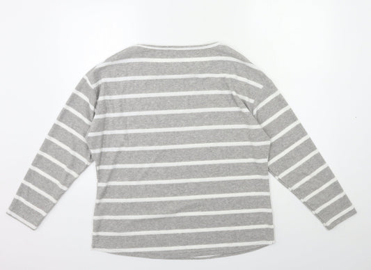 M&Co Womens Grey Striped Basic T-Shirt Size 12