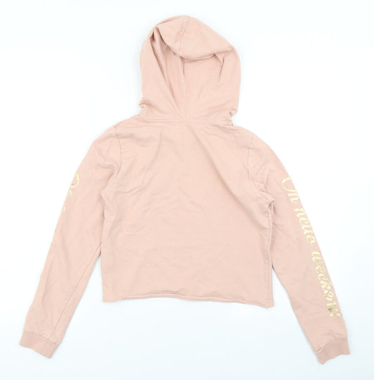 H_&M Girls Pink Pullover Hoodie Size 11-12 Years - Cropped