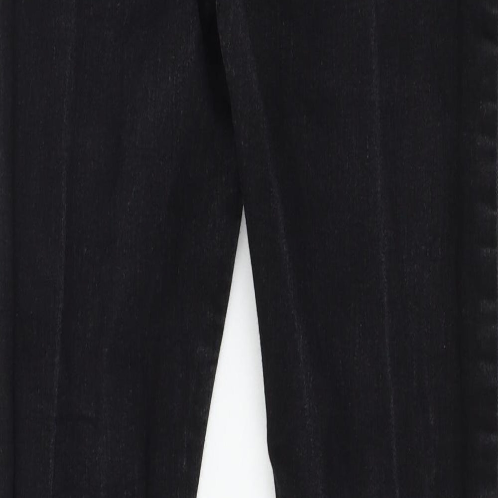 Brand and care label for ASOS women’s black denim skinny jeans, size UK 28, in, 32-inch leg