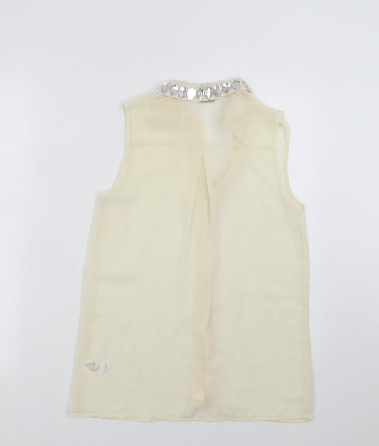 Miss Selfridge Womens Ivory Basic Blouse Size 6 - beaded collar