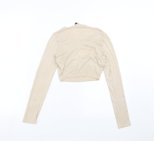 PRETTYLITTLETHING Womens Beige Cropped T-Shirt Size 6