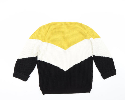 ILoveyou Womens Yellow Striped Pullover Jumper Size S