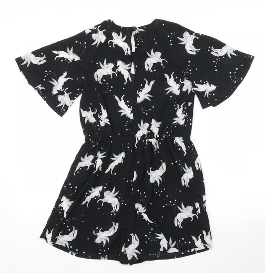 Miss Evie Girls Black Romper One-Piece Size 11 Years - Unicorn