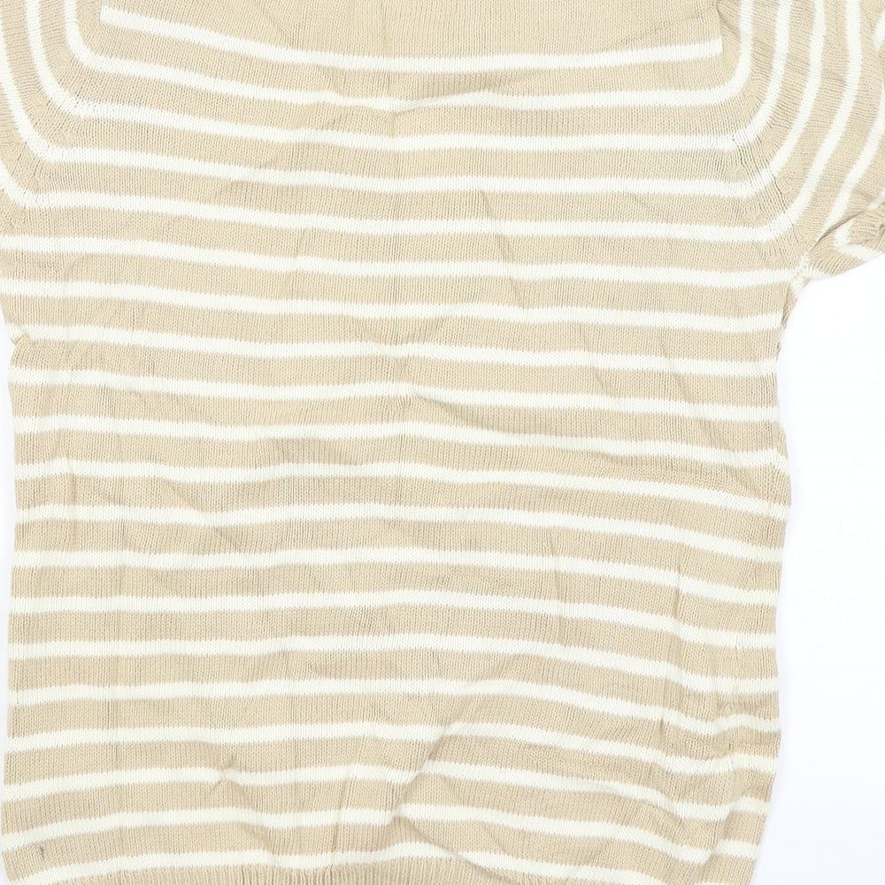 EWM Womens Beige Striped Basic T-Shirt Size S