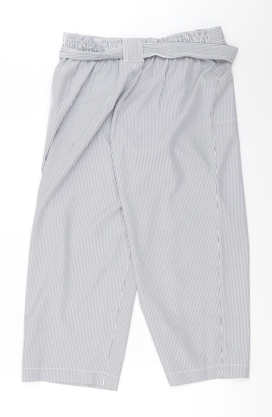 Classic Womens Blue Striped Cropped Trousers Size 12 L21.5 in