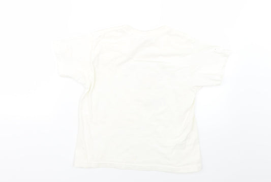 JERZEES Girls White Geometric Basic T-Shirt Size 7-8 Years