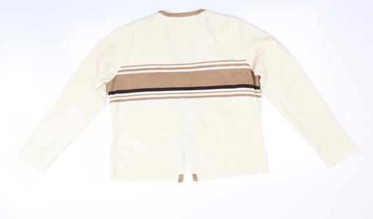 AMARANTO Womens Ivory Striped Cardigan Jumper Size L