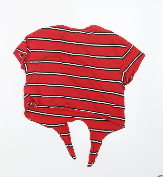 New Look Girls Red Striped Cropped T-Shirt Size 10-11 Years