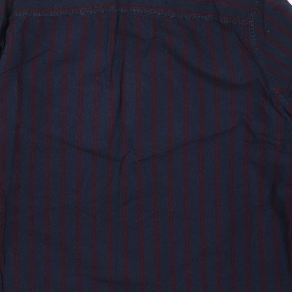 F&F Mens Blue Striped Button-Up Size L - Red