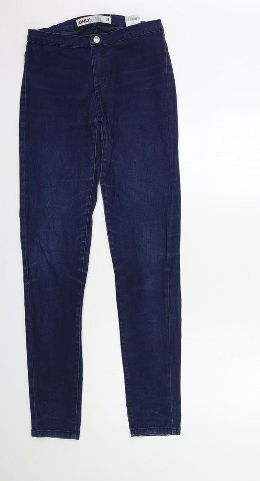 Additional front view of Only women’s blue denim skinny jeans, size UK 28, in, 32-inch leg