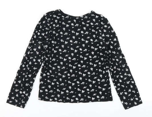 YD Girls Black Floral Basic T-Shirt Size 7-8 Years