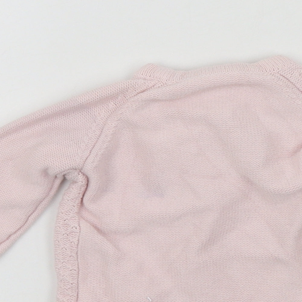 Brand and care label for Nutmeg girls’ pink colourblock cardigan jumper, size 3-6, months