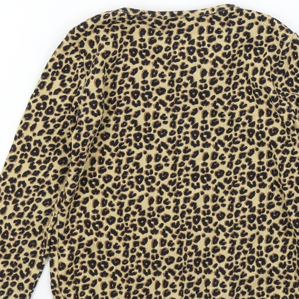 Brand and care label for Next girls’ brown camouflage basic t-shirt, size 2-3, years