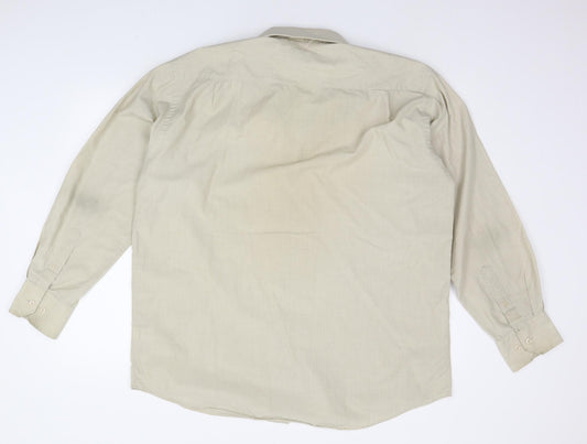 Mens UK Size 16.5 Cedar Wood State Beige Button-Up Long Sleeve Casual Shirt