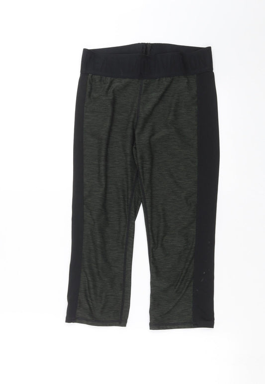 Womens UK Size M H&M Regular Fit Cropped Green Leggings