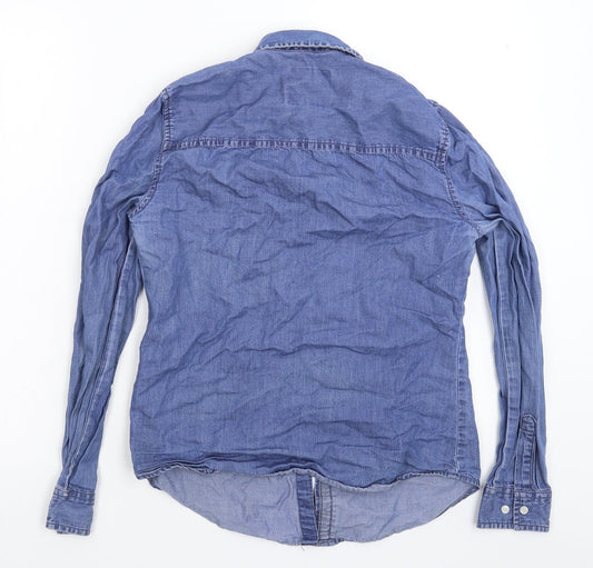 Denim & Co. Womens Blue Denim Basic Button-Up Size 8