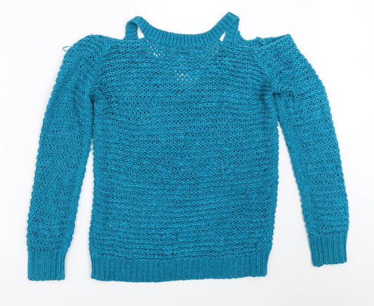Womens UK Size S Papaya Blue Pullover Jumper