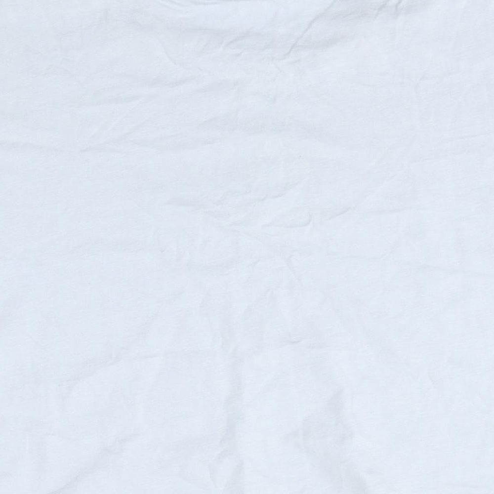 Brand and care label for New Look girls’ blue basic t-shirt, size 14-15, years - think happy :)