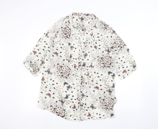 Being Casual Womens White Floral Basic Button-Up Size 16