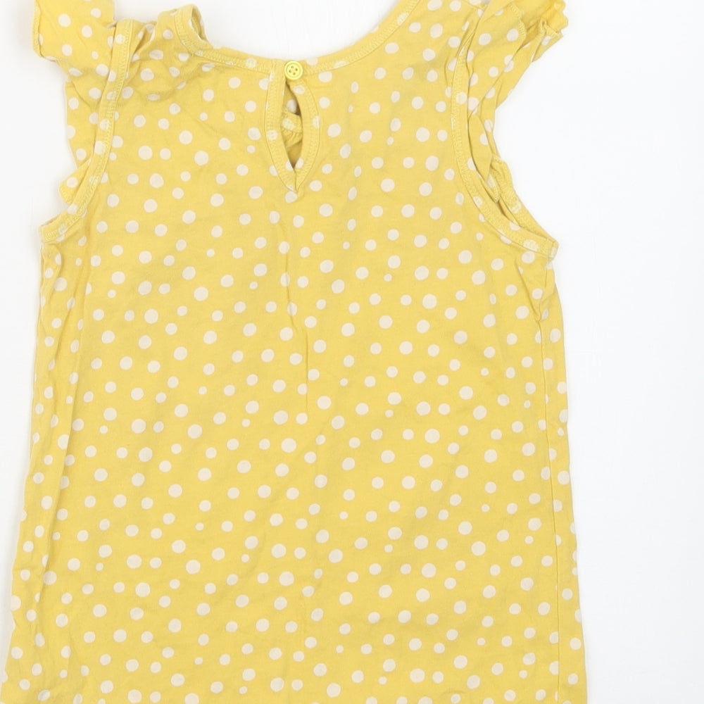 Brand and care label for Autograph girls’ yellow polka dot basic t-shirt, size 4-5, years