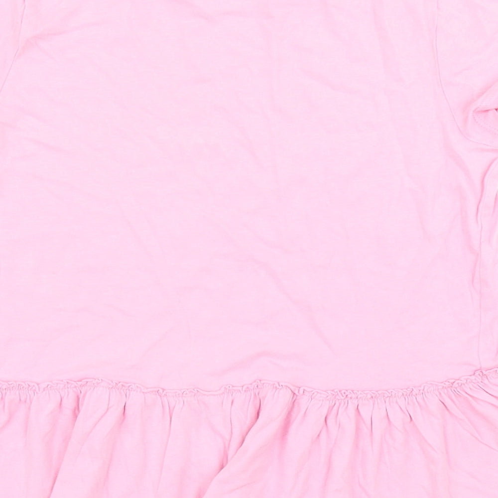Brand and care label for H&M girls’ pink basic t-shirt, size 9-10, years - peplum