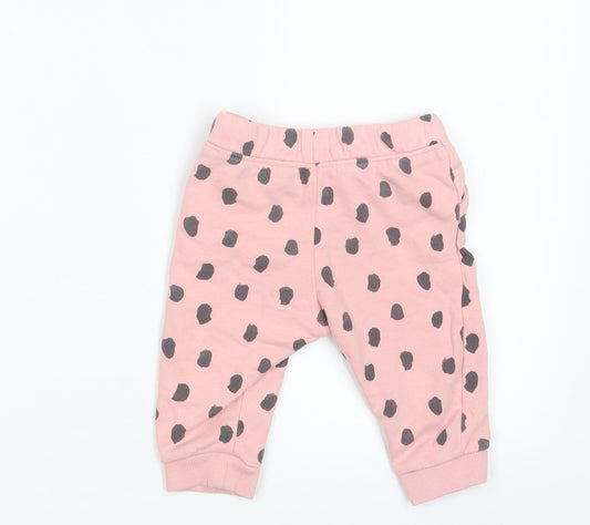M&S Girls Pink Polka Dot Jogger Trousers Size 6-9 Months - Waist 18in; Inside leg 7in