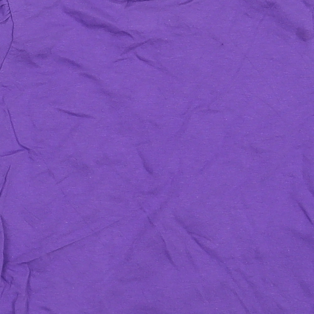 Brand and care label for Disney girls’ purple basic t-shirt, size 24, months