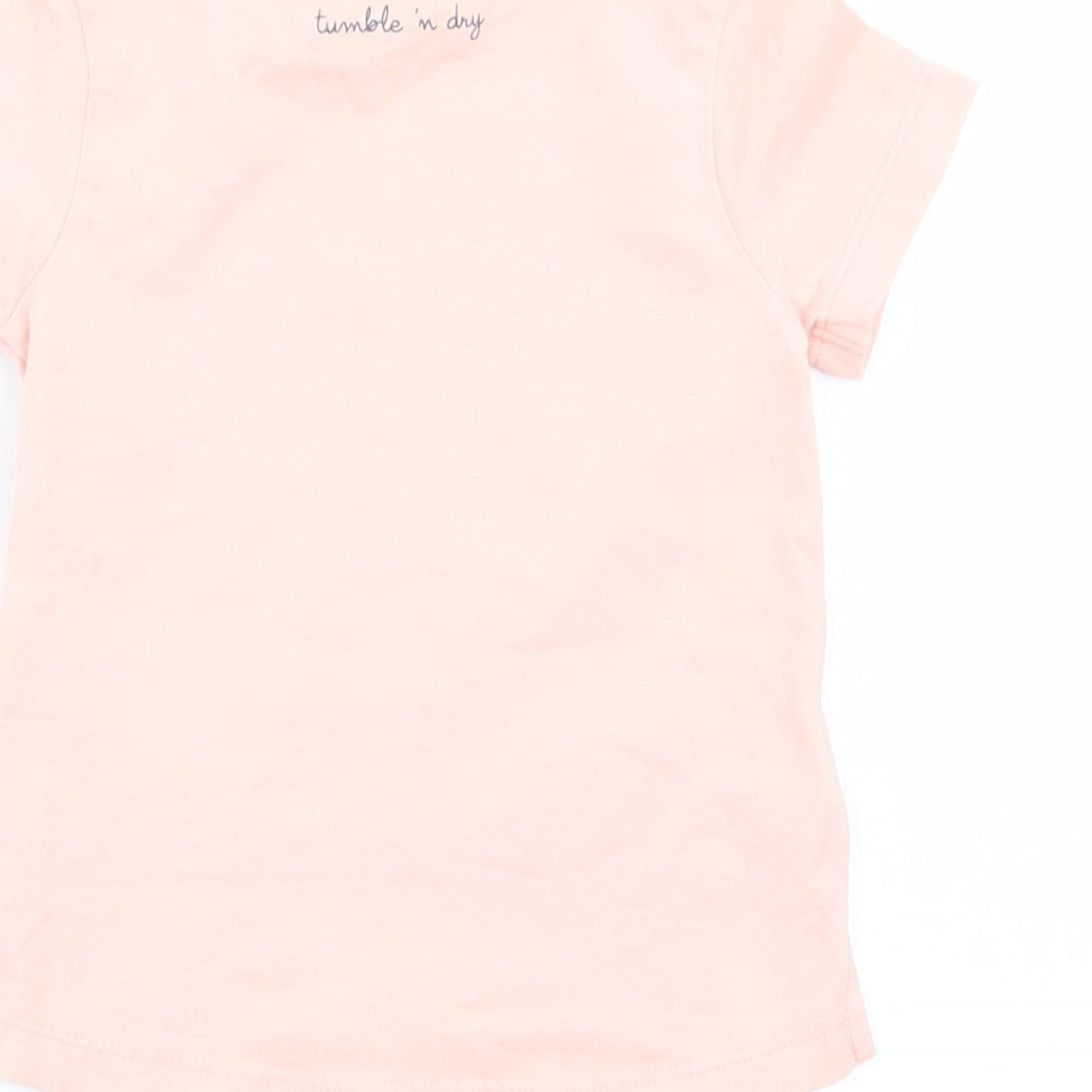 Brand and care label for Preworn girls’ pink basic t-shirt, size 3-6, months