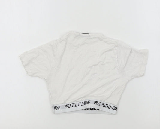 Womens UK Size 4 PRETTYLITTLETHING Silver Basic T-Shirt