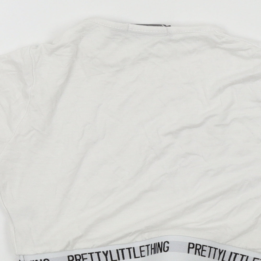 Womens UK Size 4 PRETTYLITTLETHING Silver Basic T-Shirt