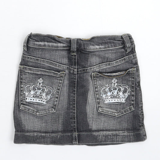 Preworn Girls Grey Denim Mini Skirt Size 6 Years