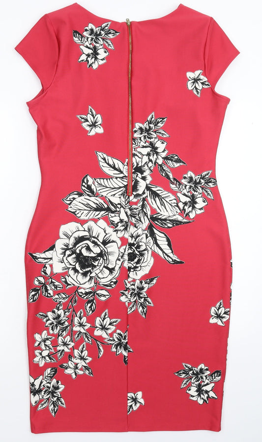 M&Co Womens Pink Floral Bodycon Size 12