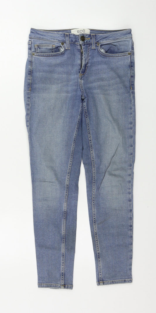 Additional front view of BDG women’s blue skinny jeans, size UK 25, in, 28-inch leg