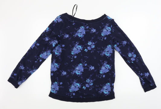 John Boner Womens Blue Floral Pullover Jumper Size S