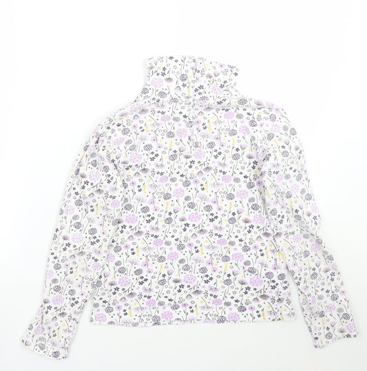 hullabaloo Girls White Floral Basic T-Shirt Size 9-10 Years