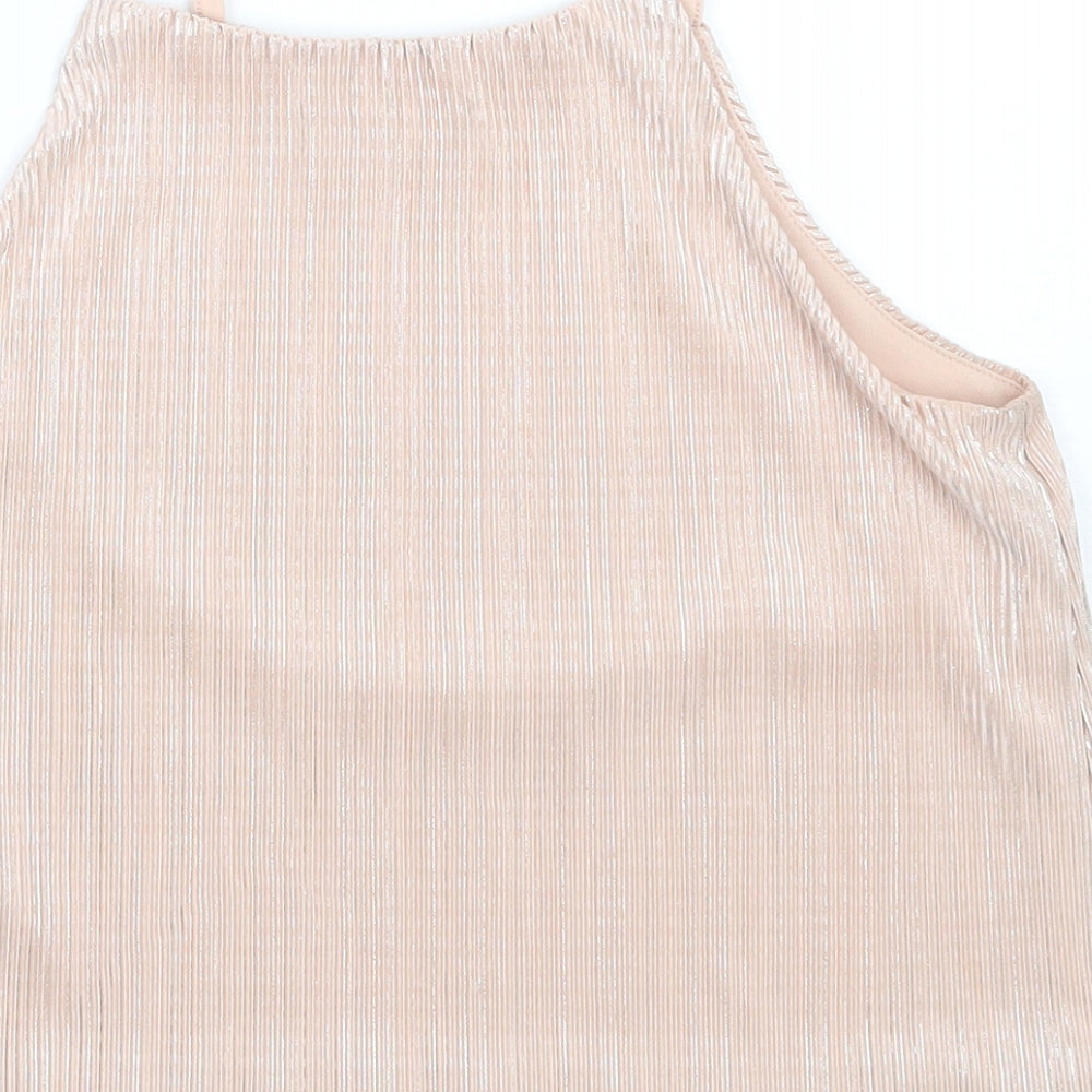 Brand and care label for New Look girls’ pink basic tank, size 10, years