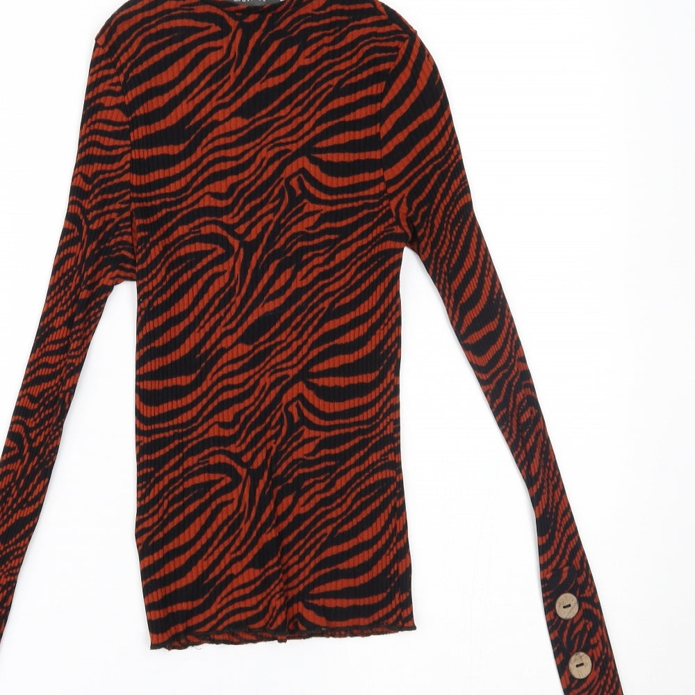 Primark Womens Brown Animal Print Basic Blouse Size XS