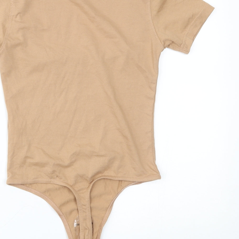 Brand and care label for I SAW IT FIRST women’s beige bodysuit one-piece, size UK 8