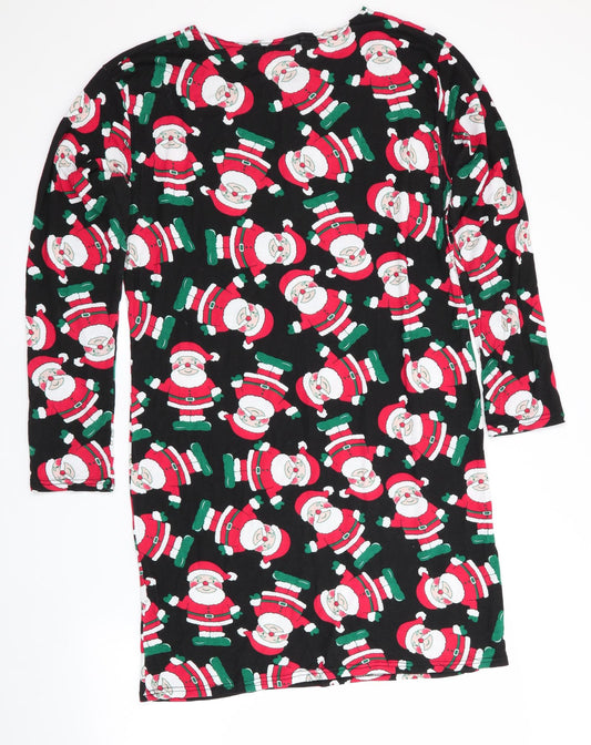 Brezz Womens Black Nightshirt - Santa Print