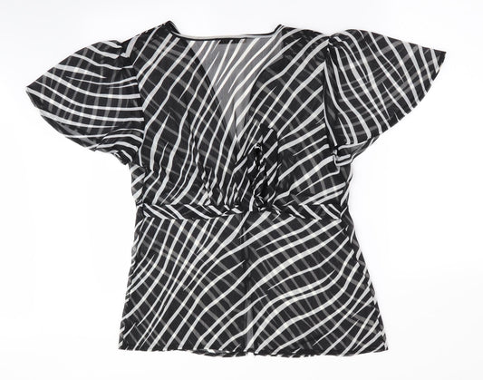 George Womens Black Striped Basic Blouse