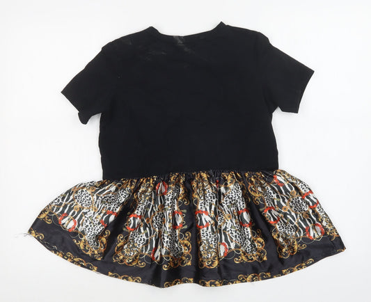 Boohoo Womens Black Animal Print Basic T-Shirt Size S