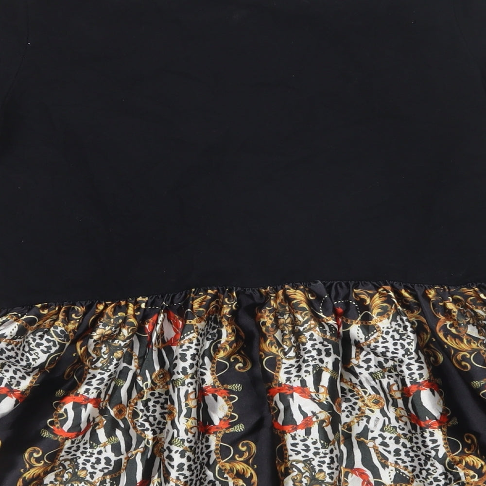 Boohoo Womens Black Animal Print Basic T-Shirt Size S